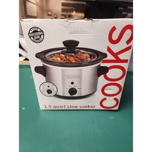 Cooks 1.5 Quart Brushed Stainless Steel Slow Cooker with Glass Lid